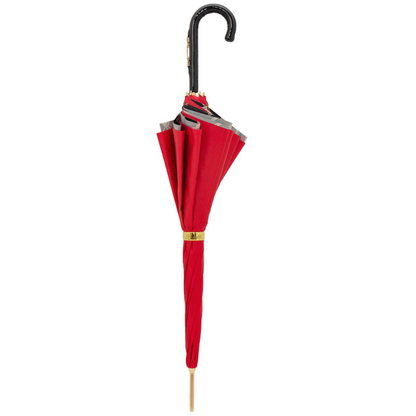 Red Umbrella with Bridles Print and Leather Stirrup Handle