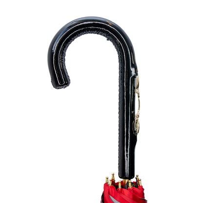 Red Umbrella with Bridles Print and Leather Stirrup Handle