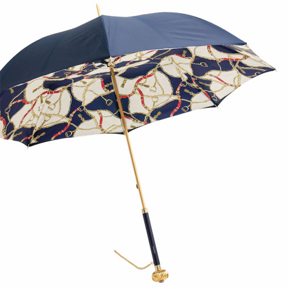 Navy Bridles Umbrella with Jeweled Handle – Handmade in Italy