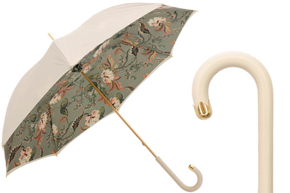 Classic Ivory Umbrella with Leather Handle, Handmade in Italy