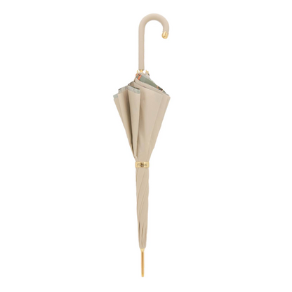 Classic Ivory Umbrella with Leather Handle, Handmade in Italy