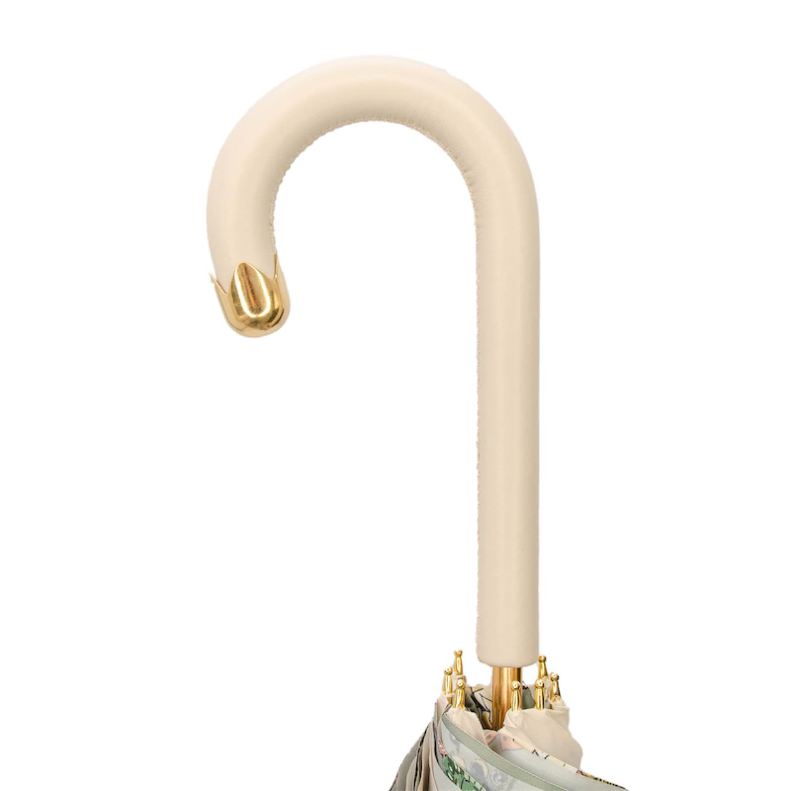 Classic Ivory Umbrella with Leather Handle, Handmade in Italy