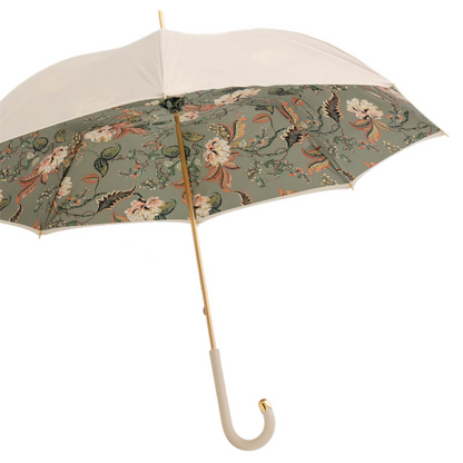 Classic Ivory Umbrella with Leather Handle, Handmade in Italy