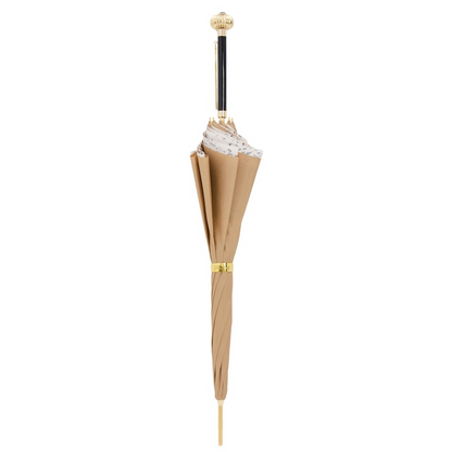 Beige Classic Umbrella with Jeweled Handle, Double Cloth Canopy