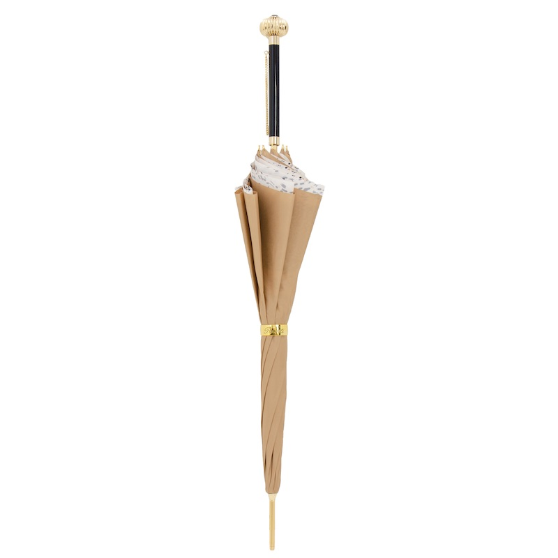 Beige Classic Umbrella with Jeweled Handle, Double Cloth Canopy