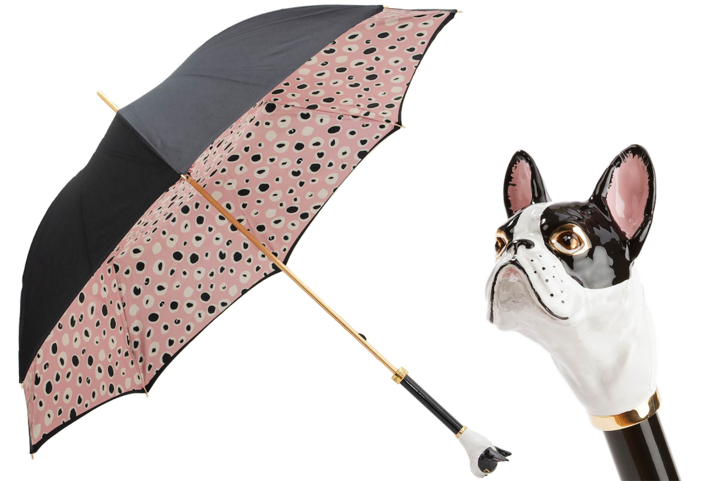 French Bulldog Enameled Brass Handle Woman Umbrella