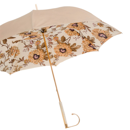 Elegant Design Ivory Flowered Umbrella – Manual Opening