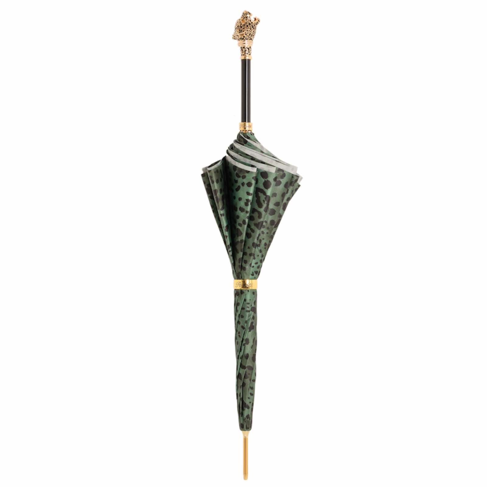 Green Leopardized Panther Umbrella with Enameled Brass Handle