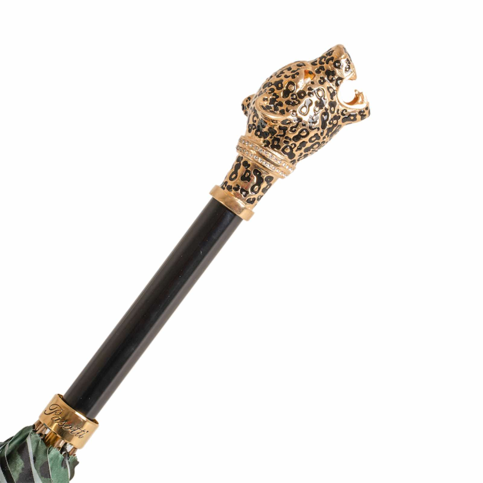 Green Leopardized Panther Umbrella with Enameled Brass Handle