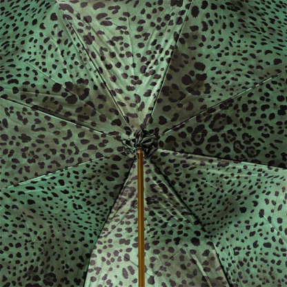 Green Leopardized Panther Umbrella with Enameled Brass Handle