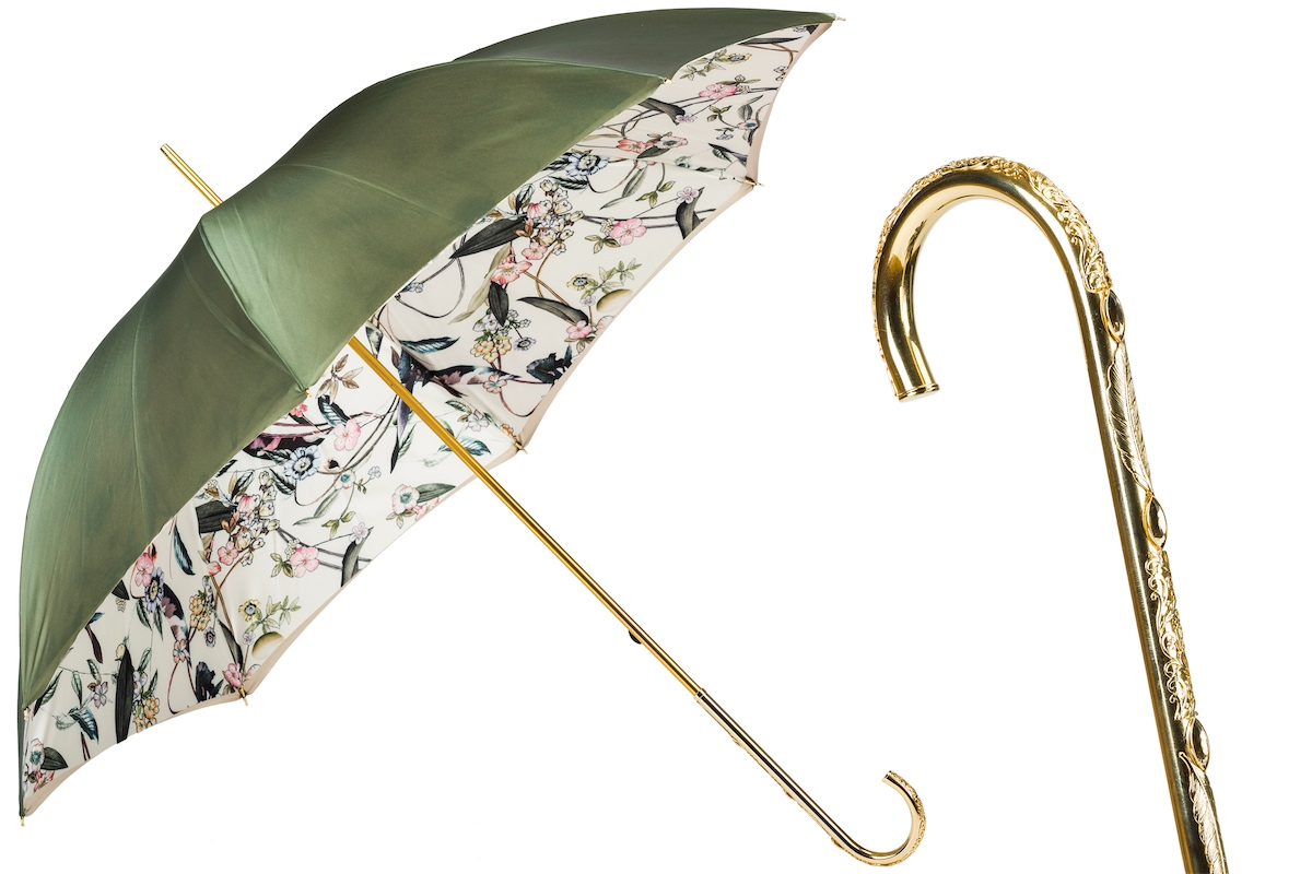 Olive Green Umbrella – Double Cloth with Jeweled Brass Handle