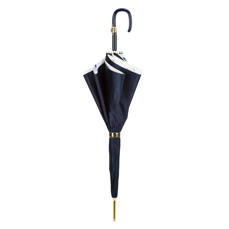Navy Double Cloth Umbrella with Flowers – Handmade in Italy