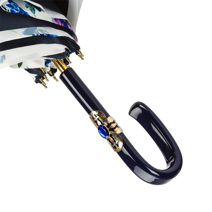 Navy Double Cloth Umbrella with Flowers – Handmade in Italy