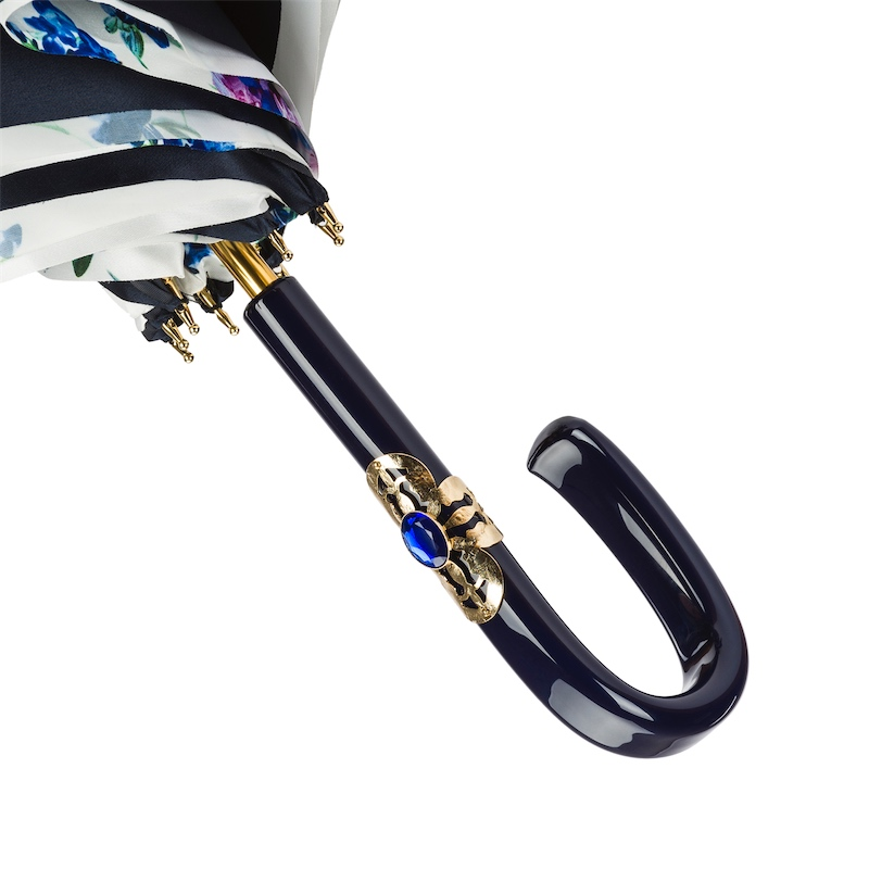 Navy Double Cloth Umbrella with Flowers – Handmade in Italy