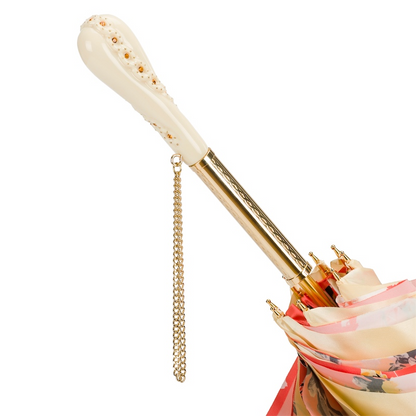 Vintage Swarovski Crystals Flowered Manual Double Cloth Umbrella