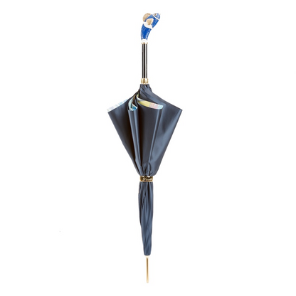 Blue Nemo Enameled Brass Handle Double Cloth Umbrella