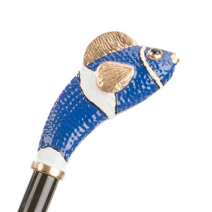 Blue Nemo Enameled Brass Handle Double Cloth Umbrella