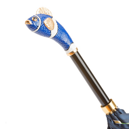 Blue Nemo Enameled Brass Handle Double Cloth Umbrella