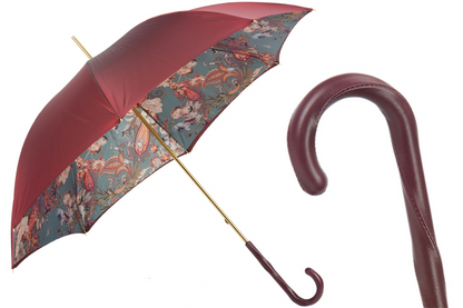 Classic Burgundy Umbrella with Leather Handle, Handmade in Italy