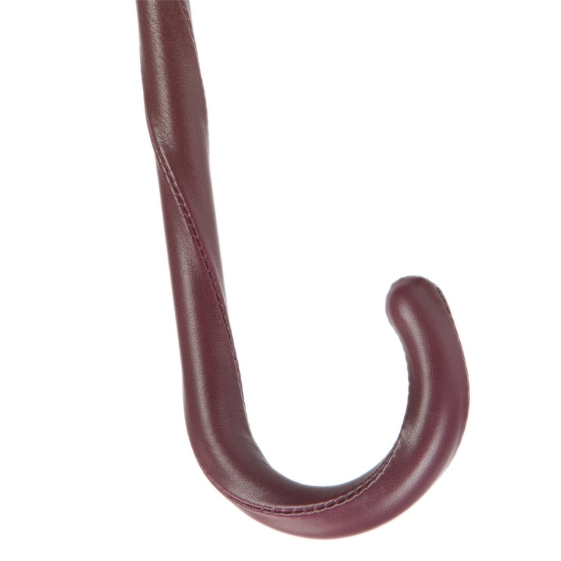 Classic Burgundy Umbrella with Leather Handle, Handmade in Italy