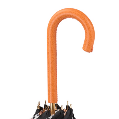 Butterfly Print Umbrella – Manual Opening with Orange Leather Handle