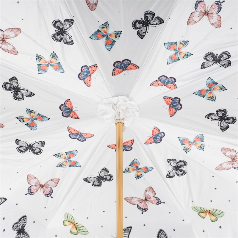 Butterfly Print Umbrella – Manual Opening with Orange Leather Handle