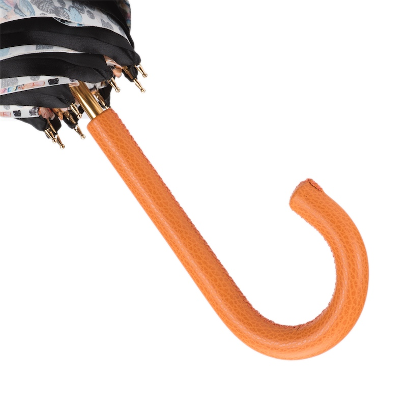 Butterfly Print Umbrella – Manual Opening with Orange Leather Handle