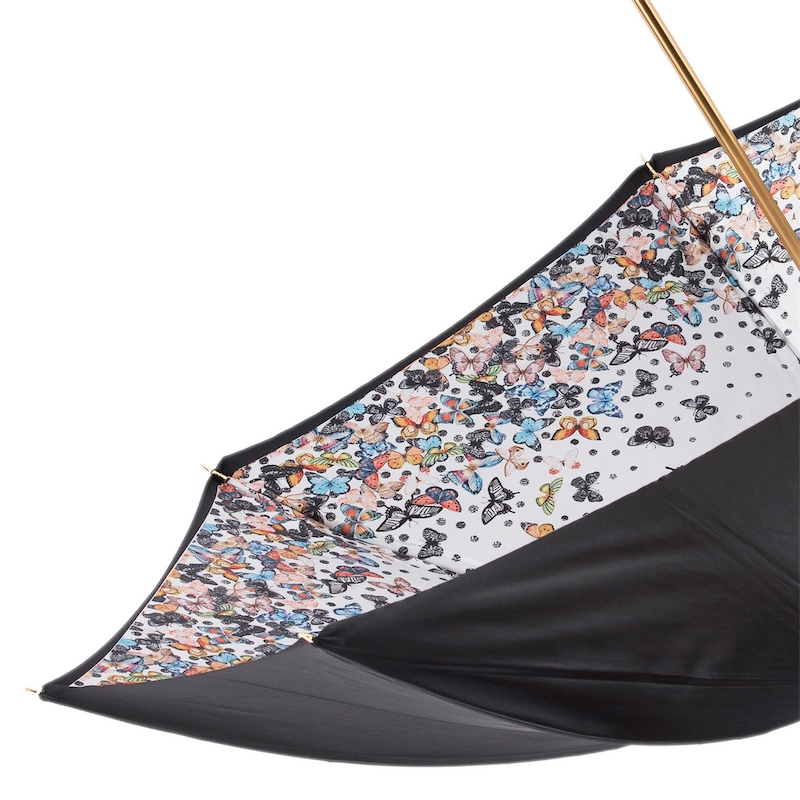 Butterfly Print Umbrella – Manual Opening with Orange Leather Handle