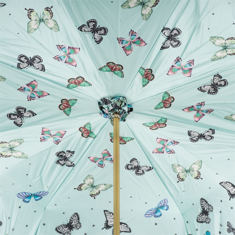 Butterfly Print Umbrella with Bamboo Handle – Handmade in Italy