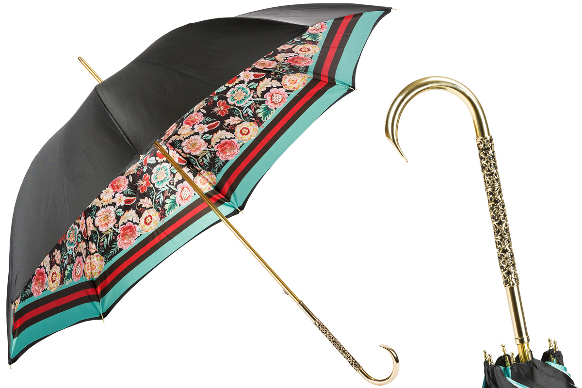 Double Cloth Classic Vintage Umbrella with Jeweled Brass Handle