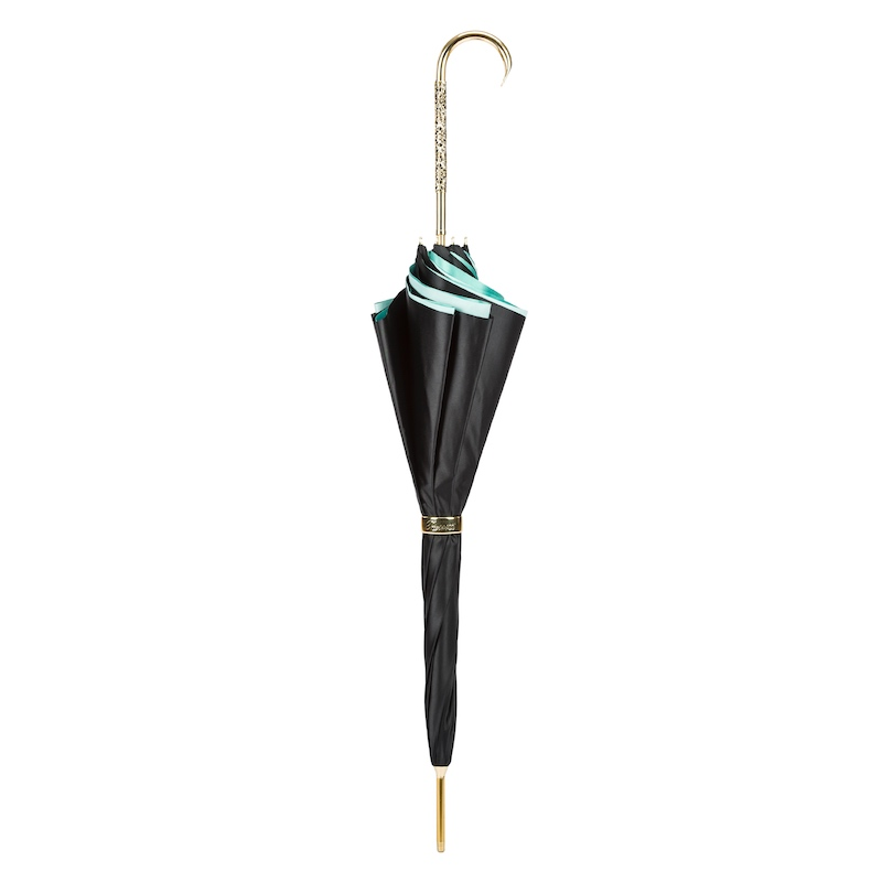Double Cloth Classic Vintage Umbrella with Jeweled Brass Handle