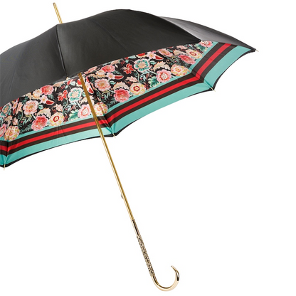 Double Cloth Classic Vintage Umbrella with Jeweled Brass Handle