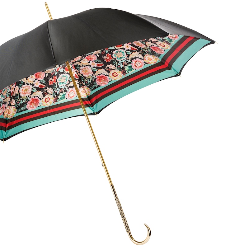Double Cloth Classic Vintage Umbrella with Jeweled Brass Handle