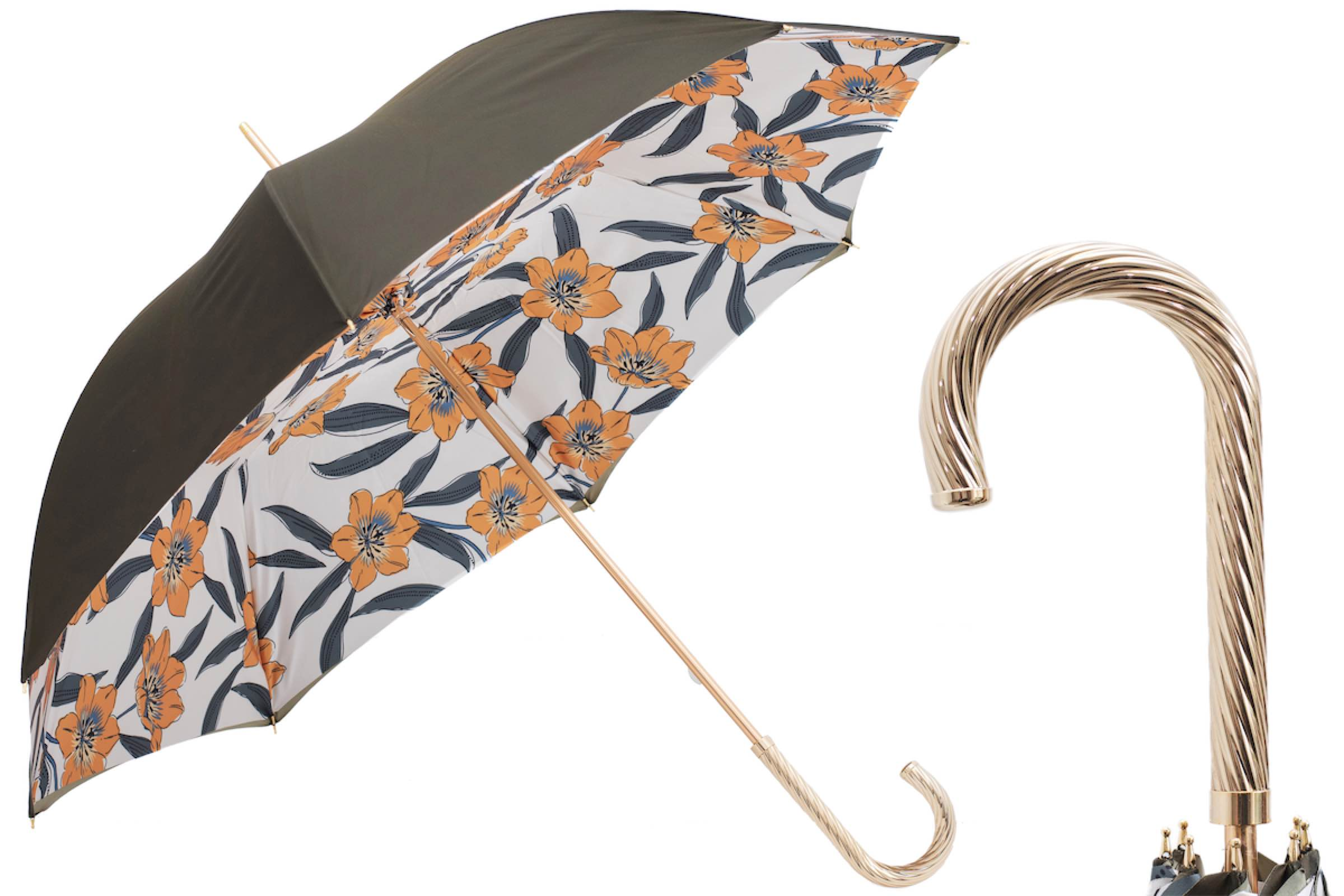 Umbrella with Yellow Flowers – Manual Opening, Handmade in Italy
