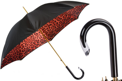 Red Leopard Print Manual Opening Double Cloth Umbrella