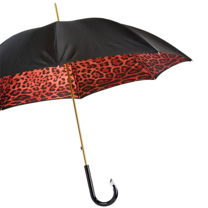 Red Leopard Print Manual Opening Double Cloth Umbrella