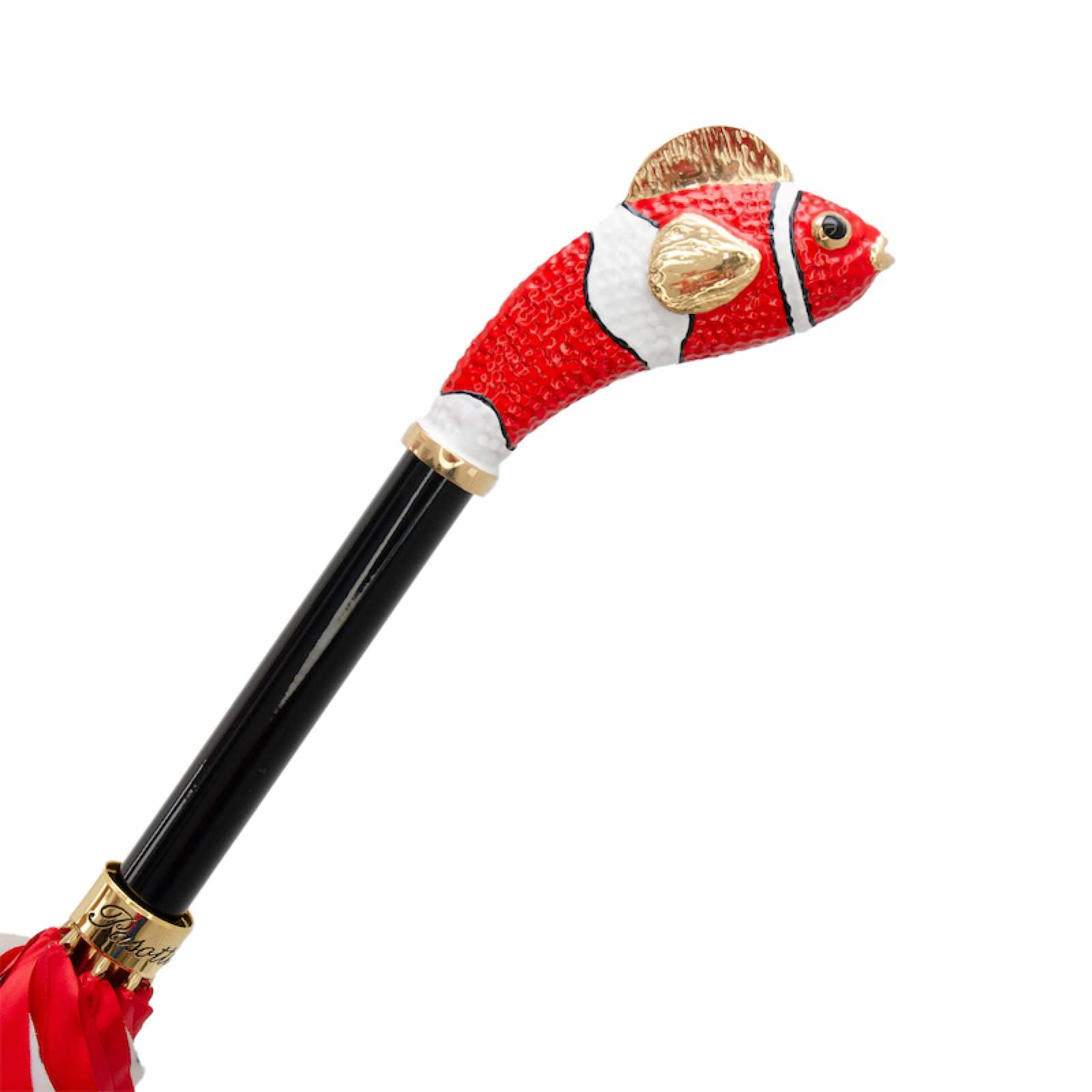 Red Fish Enameled Brass Handle Double Cloth Umbrella