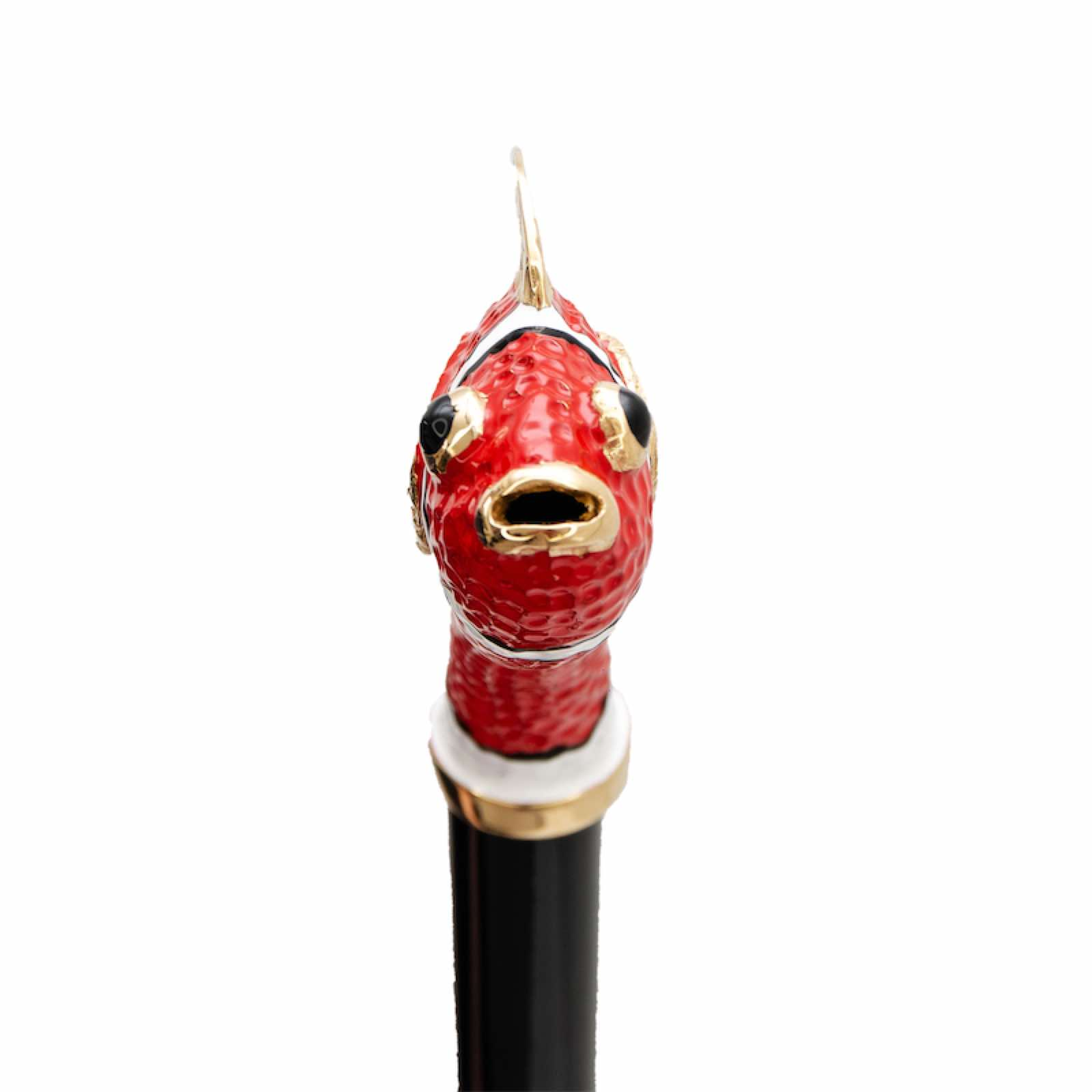 Red Fish Enameled Brass Handle Double Cloth Umbrella