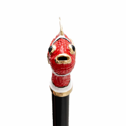 Red Fish Enameled Brass Handle Double Cloth Umbrella