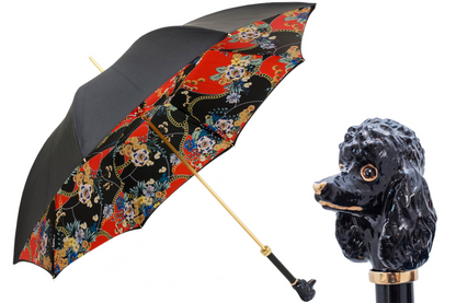 Enameled Brass Handle Black Poodle Umbrella – Manual Opening