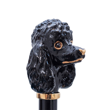 Enameled Brass Handle Black Poodle Umbrella – Manual Opening