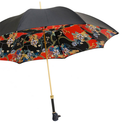 Enameled Brass Handle Black Poodle Umbrella – Manual Opening