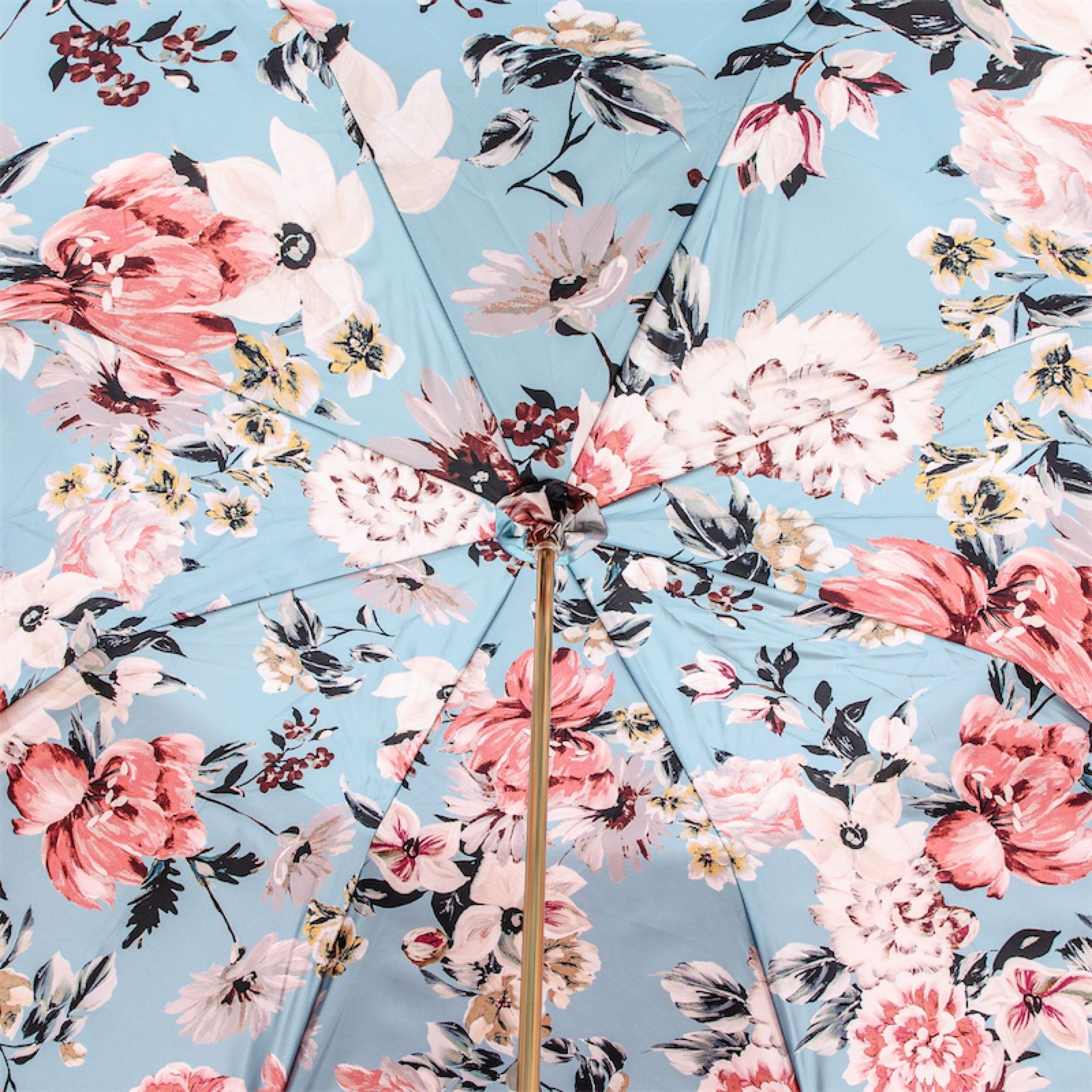 Jeweled Brass Handle Pink Umbrella with Flowers – Double Cloth