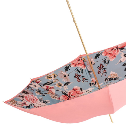 Jeweled Brass Handle Pink Umbrella with Flowers – Double Cloth