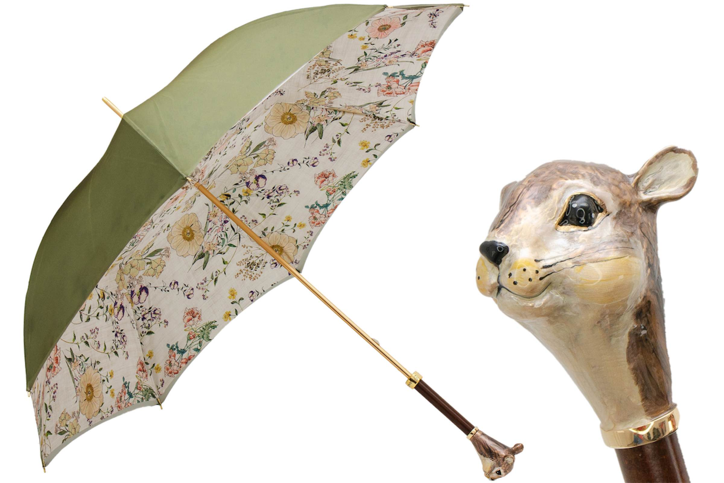 Squirrel Umbrella – Luxury Enameled Brass Handle, Handmade in Italy