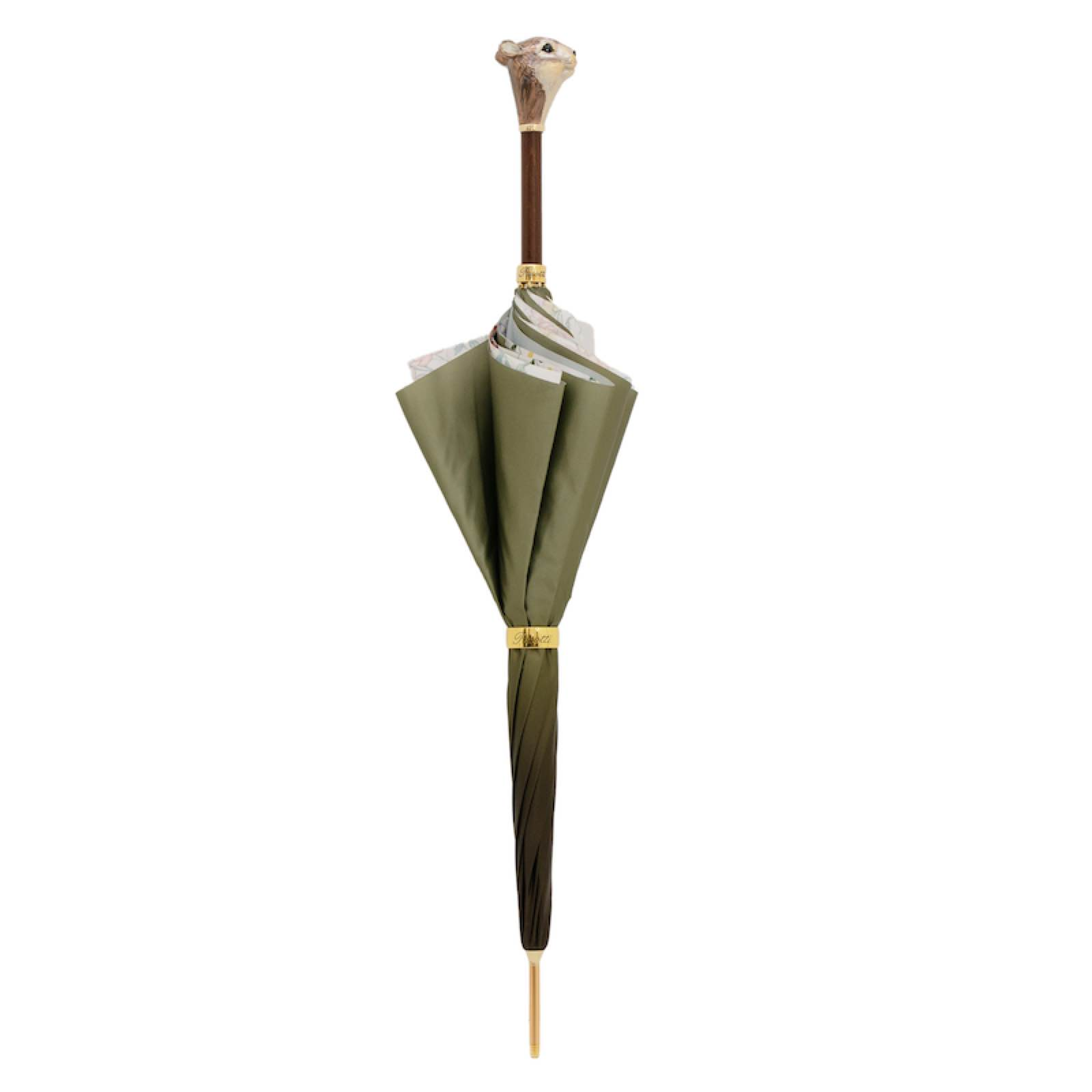 Squirrel Umbrella – Luxury Enameled Brass Handle, Handmade in Italy