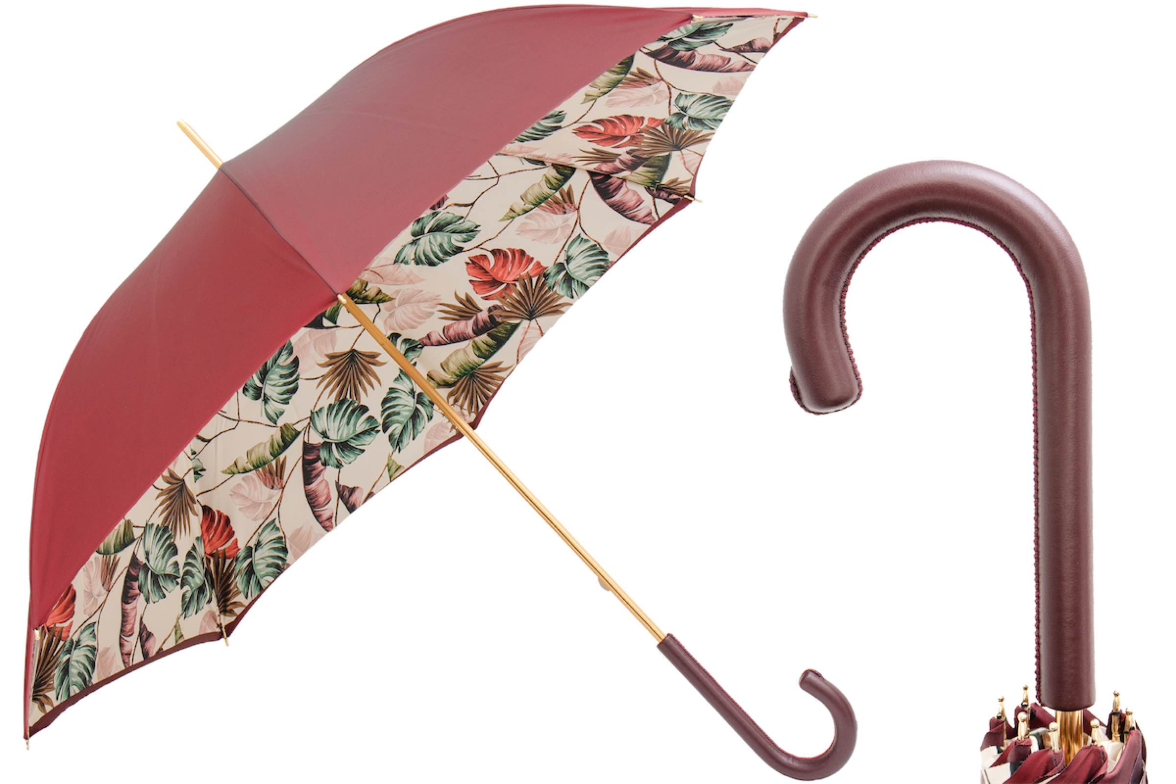 Leather Handle Tropical Bordeaux Umbrella – Handmade in Italy