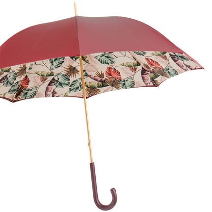 Leather Handle Tropical Bordeaux Umbrella – Handmade in Italy