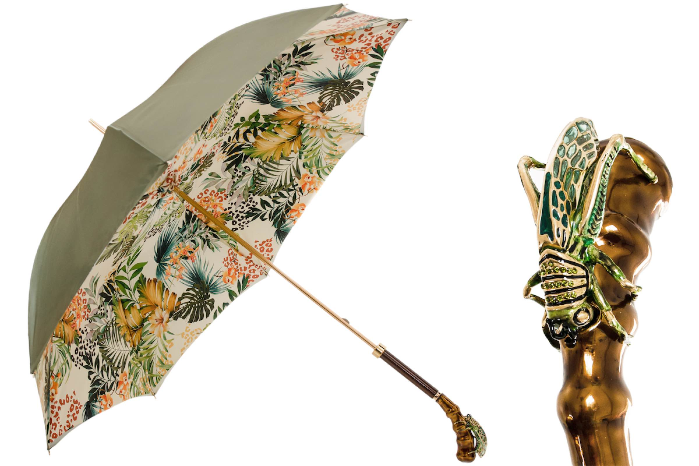 Grasshopper Enameled Brass Handle Umbrella – Manual Opening