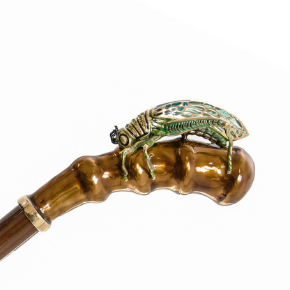 Grasshopper Enameled Brass Handle Umbrella – Manual Opening